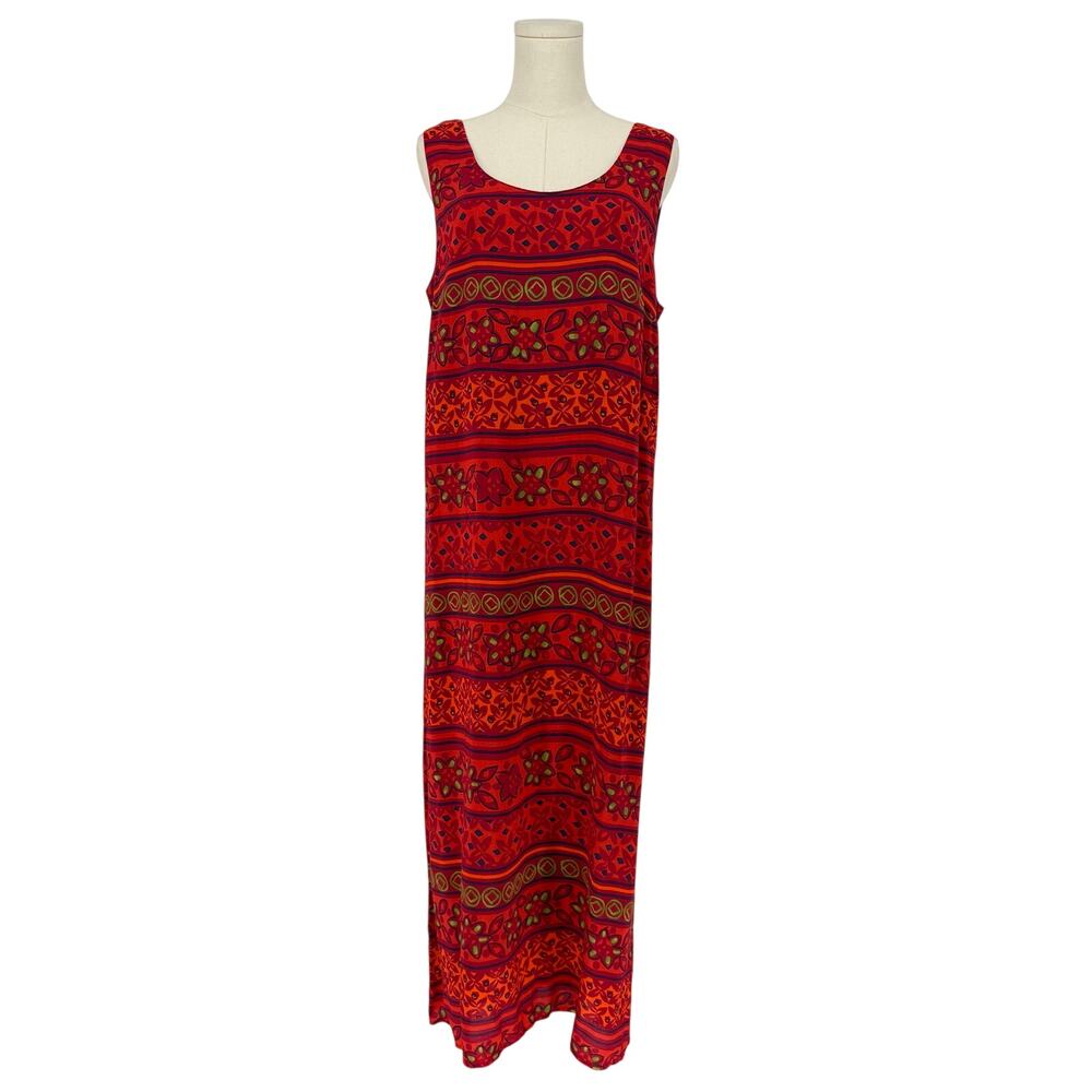 Vintage 1990s RJ Collection Colorful Printed Maxi Dress Sleeveless USA Size 16